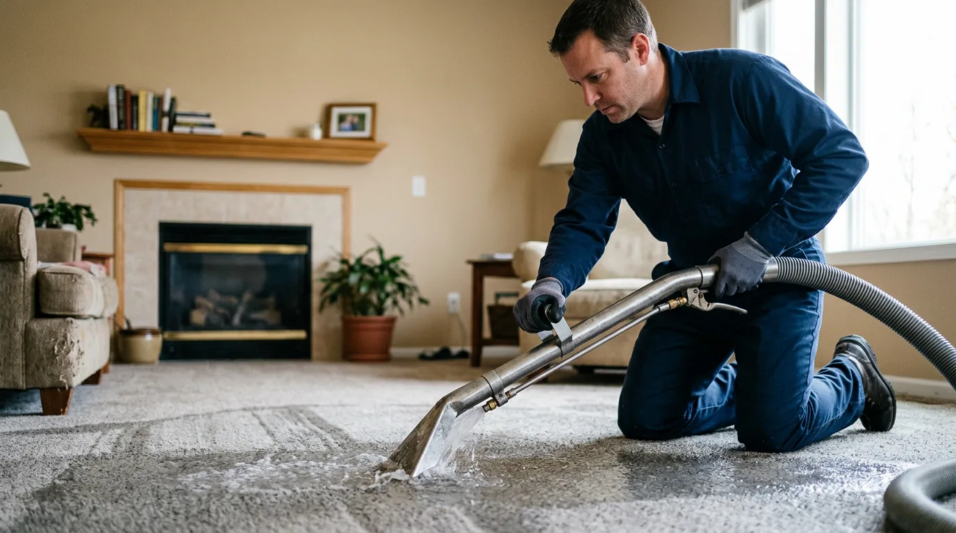 Water damage restoration technician working near State Farm, VA